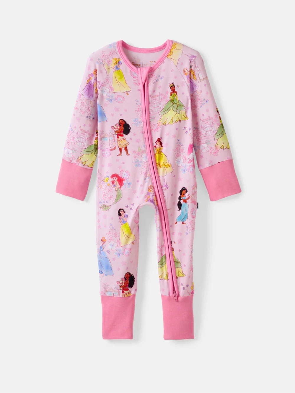 NWT 6-12M Little Sleepies Disney’s Princess Garden Pink Zippy